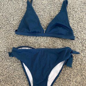 Navy blue Ribbed bikini set